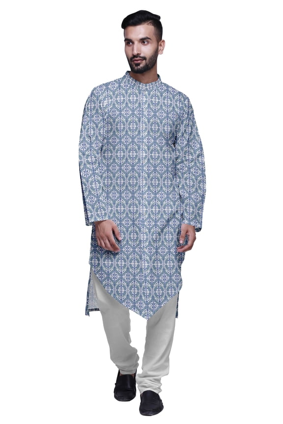 Printed Designer Rayon Button Down Casual Kurta With Pajama For Men