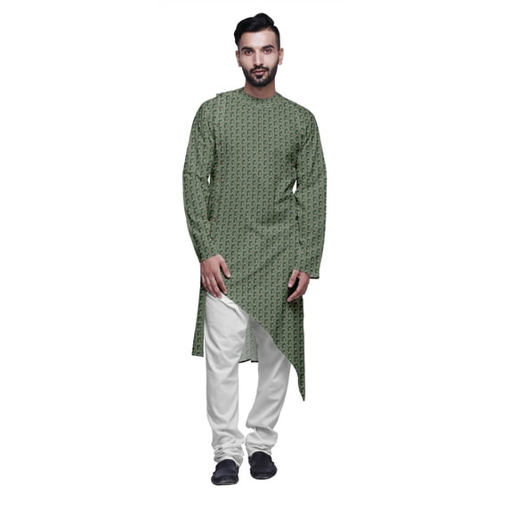 Atasi Printed Ethnic Kurta With White Churidar Pajama Set For Men Summer Wear