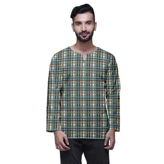 Atasi Printed Keyhole Nack Short Kurta Men Shirt With Long Sleeves For Men