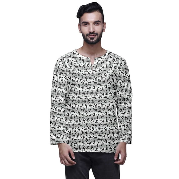 Atasi Printed Keyhole Nack Short Kurta Men Shirt With Long Sleeves For Men