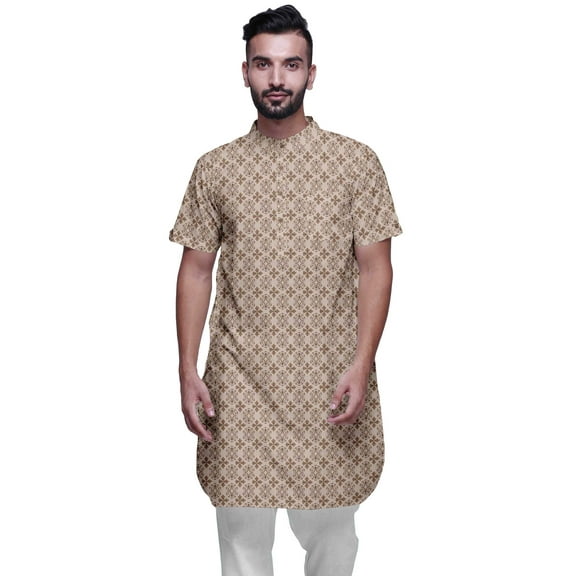 Atasi Printed Kurta For Men Mandarin Collar Cotton Cambric Casual Kurta Shirt