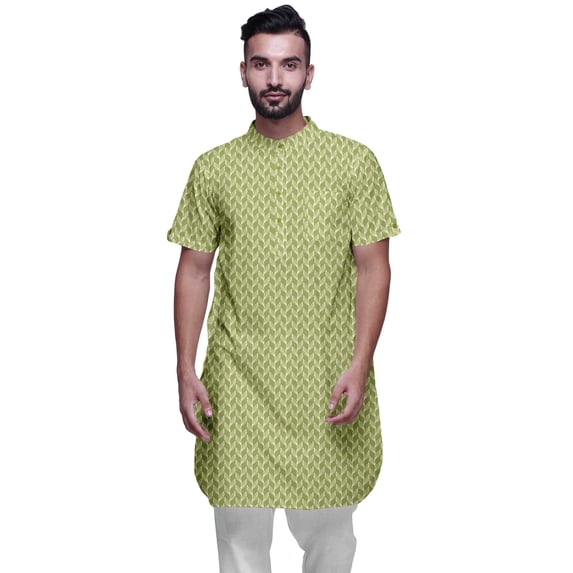 Atasi Printed Kurta For Men Mandarin Collar Cotton Cambric Casual Kurta Shirt