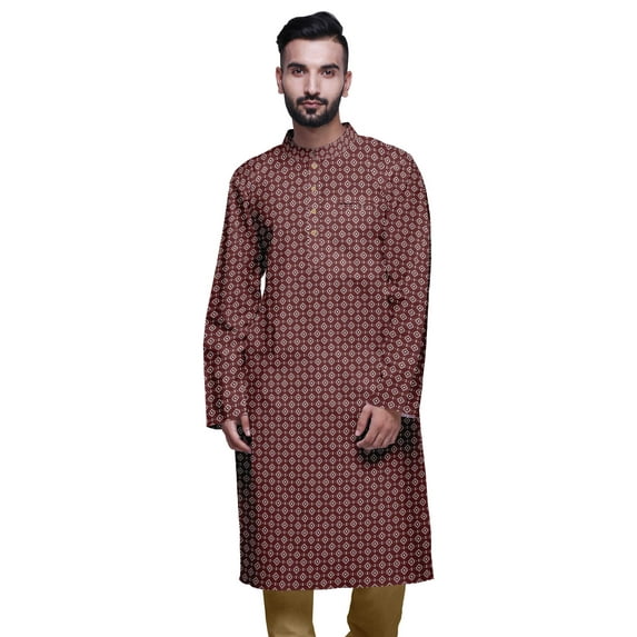 Atasi Printed Kurta For Men Mandarin Collar Cotton Poplin Casual Kurta Shirt