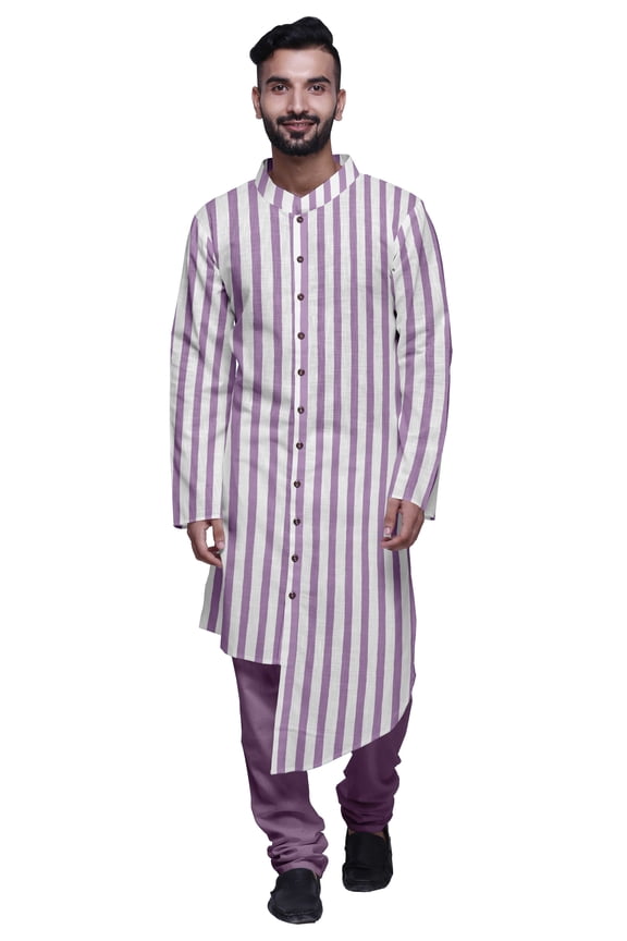 Printed Kurta Pajama For Men Asymmetric Style Casual Summer Clothing