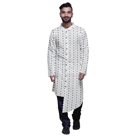 Atasi Printed Kurta Pajama For Men Asymmetric Style Casual Summer Clothing