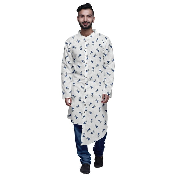 Atasi Printed Kurta Pajama For Men Asymmetric Style Casual Summer Clothing