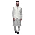 thumbnail image 1 of Atasi Printed Kurta Pajama Jacket Set Mandarin Collar Traditional Ethnic Shirt, 1 of 1