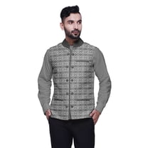 Atasi Printed Kurta With Solid Pajama & Nehru Jacket Set For Mens Party Wear