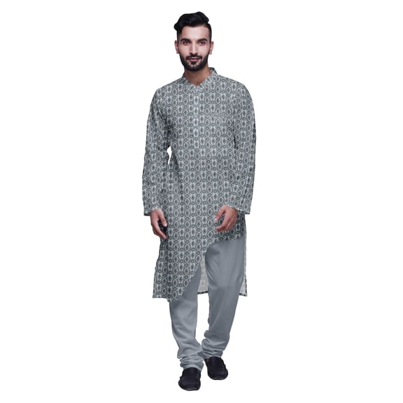 Atasi Printed Long Asymmetric Kurta Pajama Set For Men Party Wear Clothing