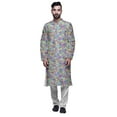 thumbnail image 1 of Atasi Printed Long Kurta For Men With White Churidar Pyjama Set Traditional Wear, 1 of 1