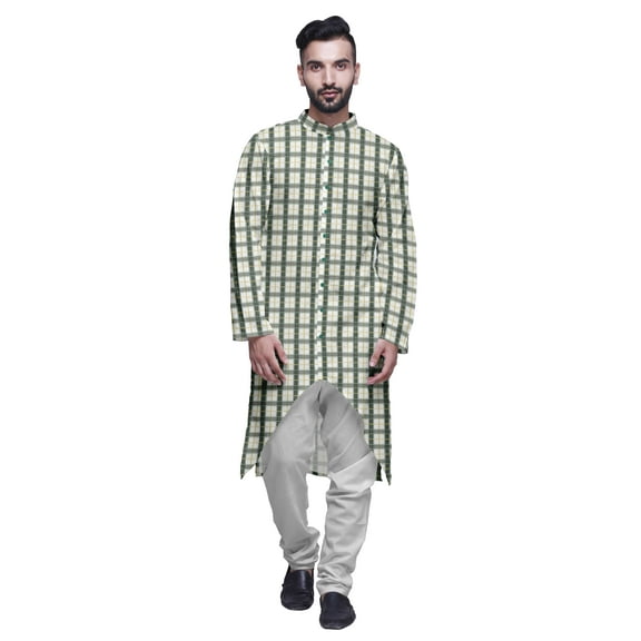 Atasi Printed Long Sleeve Kurta For Men Button Down Cotton Slub Ethnic Shirt