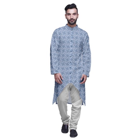 Atasi Printed Long Sleeve Kurta For Men Button Down Cotton Slub Ethnic Shirt