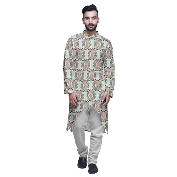 Atasi Printed Long Sleeve Kurta For Men Button Down Cotton Slub Ethnic Shirt