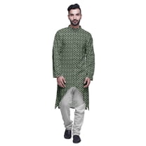 Atasi Printed Long Sleeve Kurta For Men Button Down Cotton Slub Ethnic Shirt
