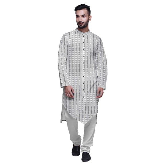 Atasi Printed Long Sleeve Kurta With Pajama Set For Men Summer Clothing