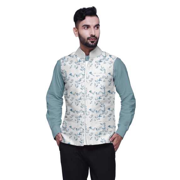 Atasi Printed Nehru Jacket Mens Bandhgala Ethnic Jacket Party Wear Wedding Clothing-Medium