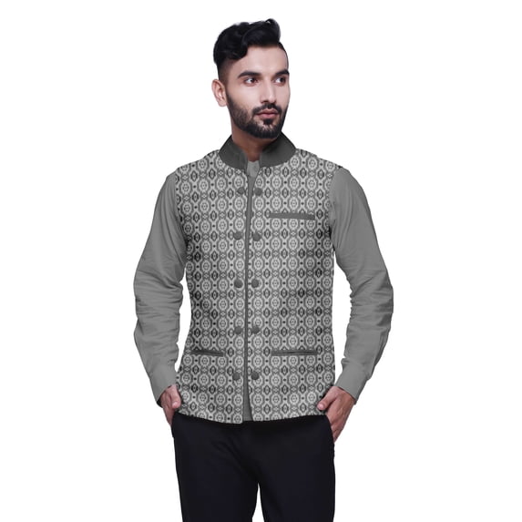 Atasi Printed Nehru Jacket Mens Bandhgala Ethnic Jacket Party Wear Wedding Clothing-XX-Large
