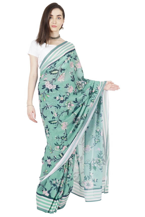 Printed Poly Georgette Saree For Womens Traditional Indian Wear Saree With Stitched Blouse-AM