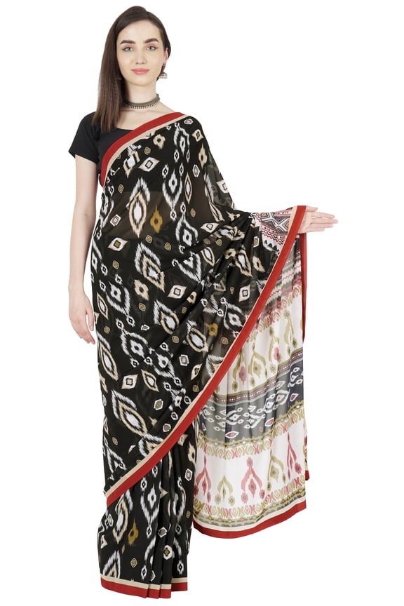 Printed Poly Georgette Saree For Womens Traditional Indian Wear Saree With Stitched Blouse