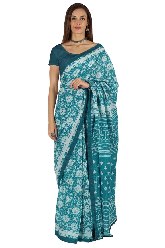 PrintedCotton FloralSareeFor WomensTraditional Indian WearSareeWith Stitched Blouse