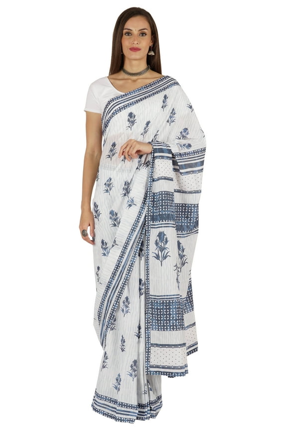 PrintedCotton FloralSareeFor WomensTraditional Indian WearSareeWith Stitched Blouse