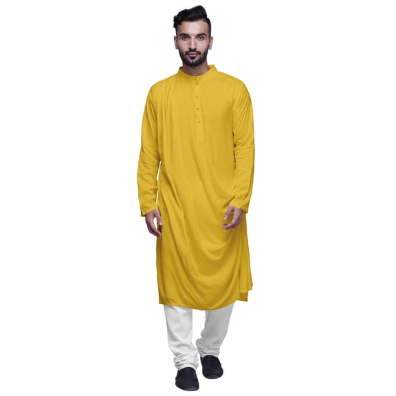 Atasi Rayon Slub Full Sleeve Kurtas Solid Chinese Collar men Kurta