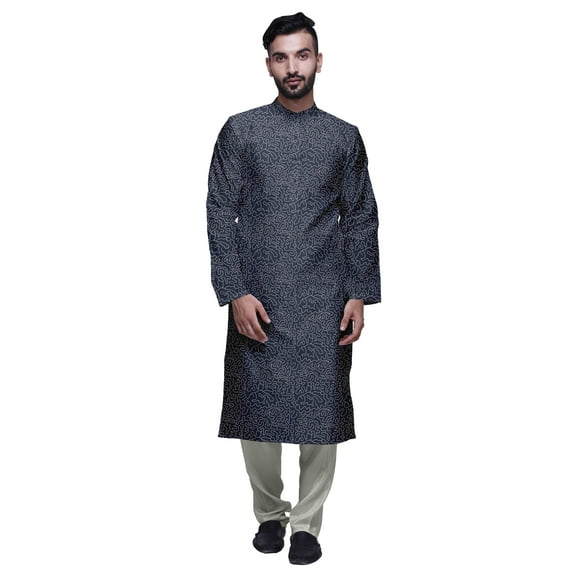 Atasi Satin Slub Ethnic Kurta With Churidar For Mens Printed Party Wear