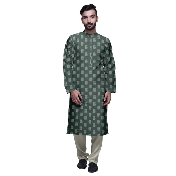 Atasi Satin Slub Ethnic Kurta With Churidar For Mens Printed Party Wear