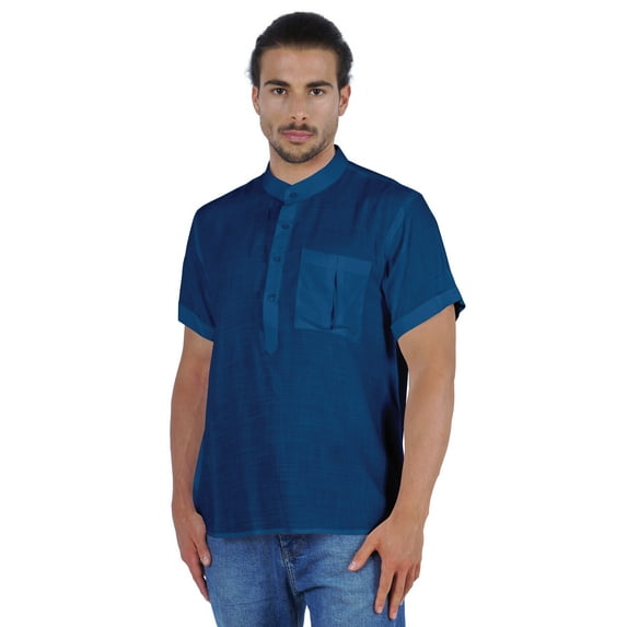 Atasi Short Kurta Mandarin Collar Tee Solid Short Sleeve Henley Shirt With Pocket
