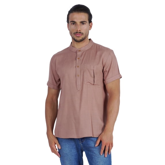 Atasi Short Kurta Mandarin Collar Tee Solid Short Sleeve Henley Shirt With Pocket