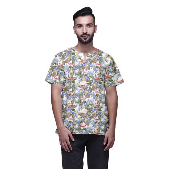 Atasi Short Sleeve Kurta For Men Printed Cotton Cambric Beach Yoga Ethnic Top