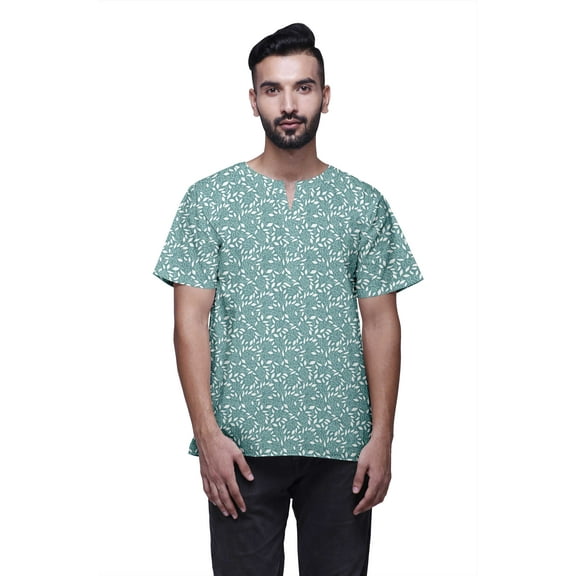 Atasi Short Sleeve Kurta For Men Printed Cotton Cambric Beach Yoga Ethnic Top