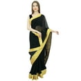 thumbnail image 1 of Atasi Solid Black Georgette Saree Indian Women's Casual Sari With Blouse Piece, 1 of 8