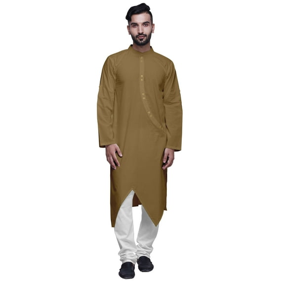 Atasi Solid Button Down Kurta For Boys Asymmetric Long Sleeve Kurta For Men