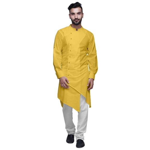 Atasi Solid Designer Long Kurta Shirt Asymmetric Cut Full Sleeve Kurta For Men-Medium