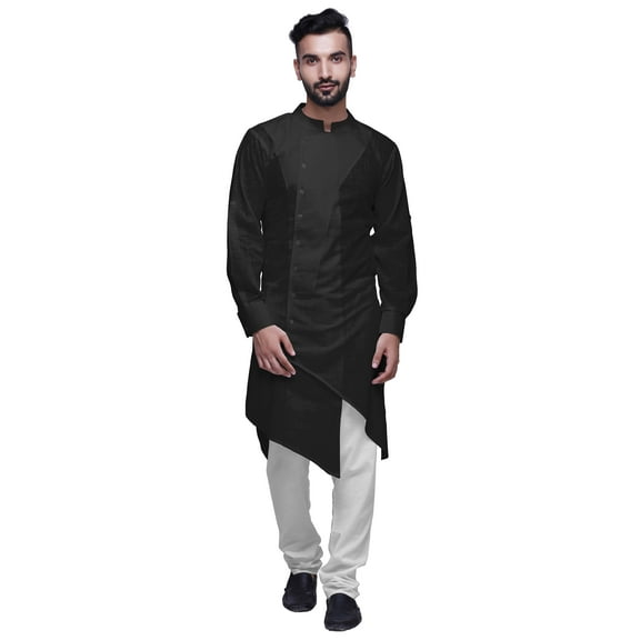 Atasi Solid Designer Long Kurta Shirt Asymmetric Cut Full Sleeve Kurta For Men-Medium