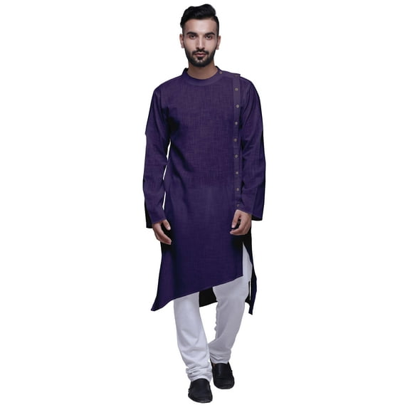 Atasi Solid Designer LongÂ KurtaÂ Shirt Asymmetric Cut Full SleeveÂ KurtaÂ For Men-Small