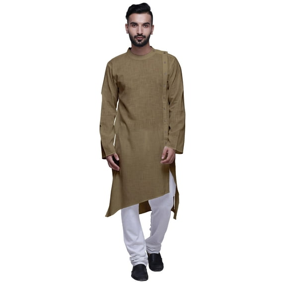 Atasi Solid Designer LongÂ KurtaÂ Shirt Asymmetric Cut Full SleeveÂ KurtaÂ For Men-XX-Large