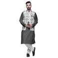 thumbnail image 1 of Atasi Solid Kurta Churidar With Printed Jecket Set For Mens Summer Party Wear, 1 of 1