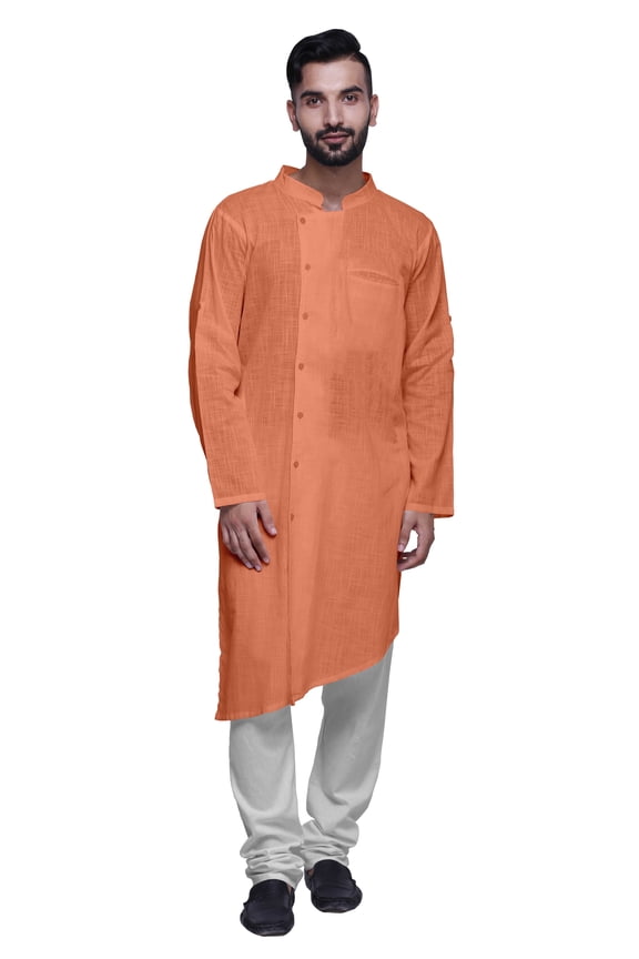 Solid Kurta Pajama For Men Asymmetric Style Casual Summer Clothing