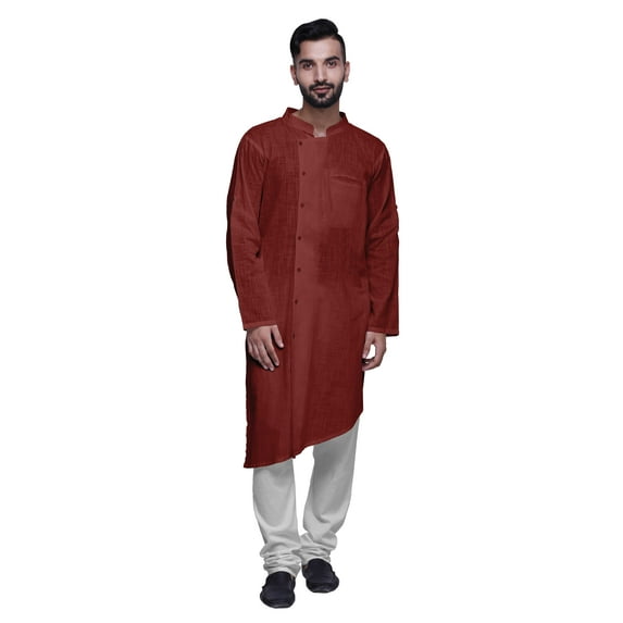 Atasi Solid Kurta Pajama For Men Asymmetric Style Casual Summer Clothing