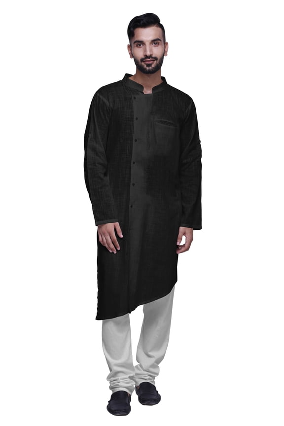 Solid Kurta Pajama For Men Asymmetric Style Casual Summer Clothing