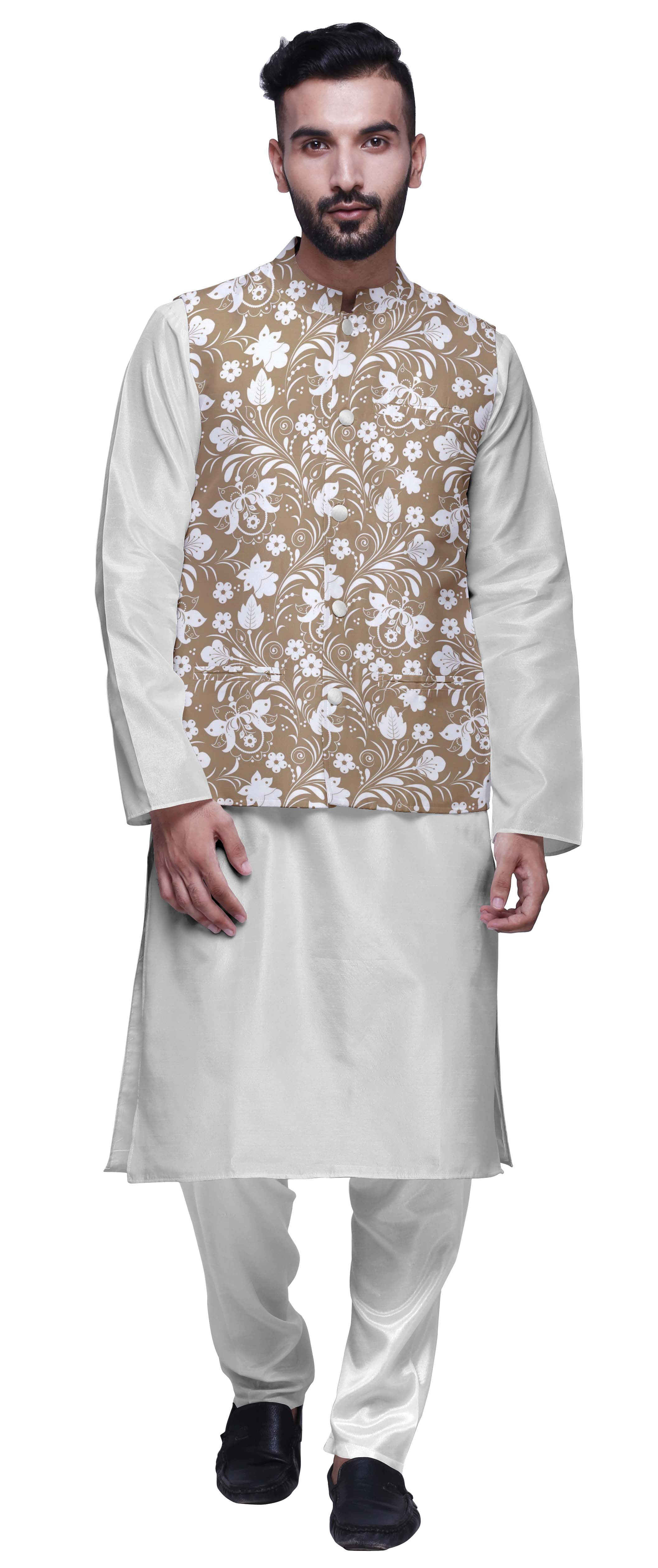Atasi Solid Kurta Pajama Printed Nehru Jacket Set For Mens Party Wear Walmart