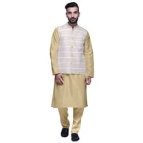 Atasi Solid Kurta Pajama & Printed Nehru Jacket Set For Mens Party Wear