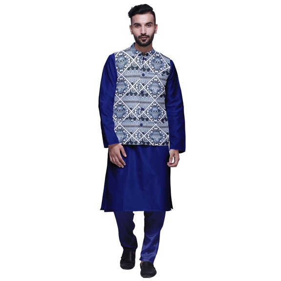 Atasi Solid Kurta Pajama & Printed Nehru Jacket Set For Mens Party Wear