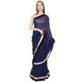 thumbnail image 1 of Atasi Solid Navy Blue Sari Designer Georgette Saree With Unstitched Blouse Piece, 1 of 7