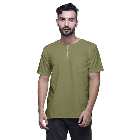 Atasi Tailored Fit Short Kurta Cotton Poplin Solid Keyhole Neck Casual Shirt