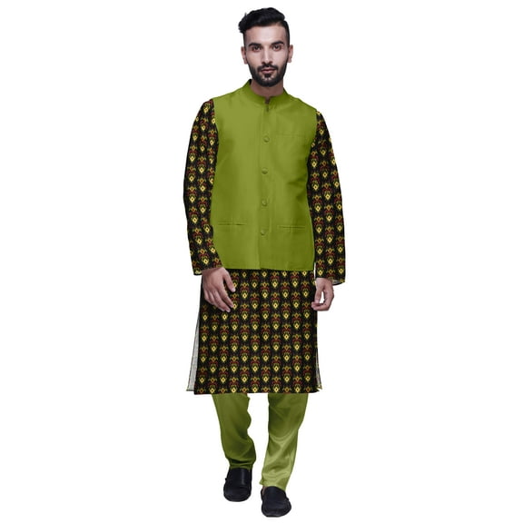 Atasi Traditional Mens Dupion Silk Kurta Pajama Set With Nehru Jacket Men Wear