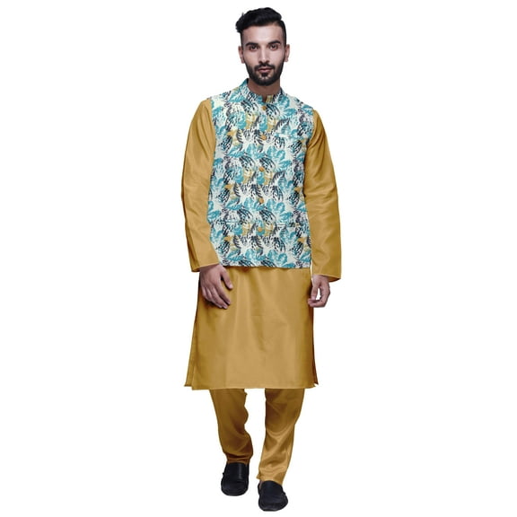 Atasi Traditional Mens Dupion Silk Kurta Pajama Set With Nehru Jacket Men Wear