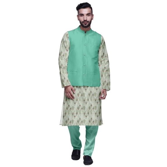 Atasi Traditional Mens Dupion Silk Kurta Pajama Set With Nehru Jacket Men Wear